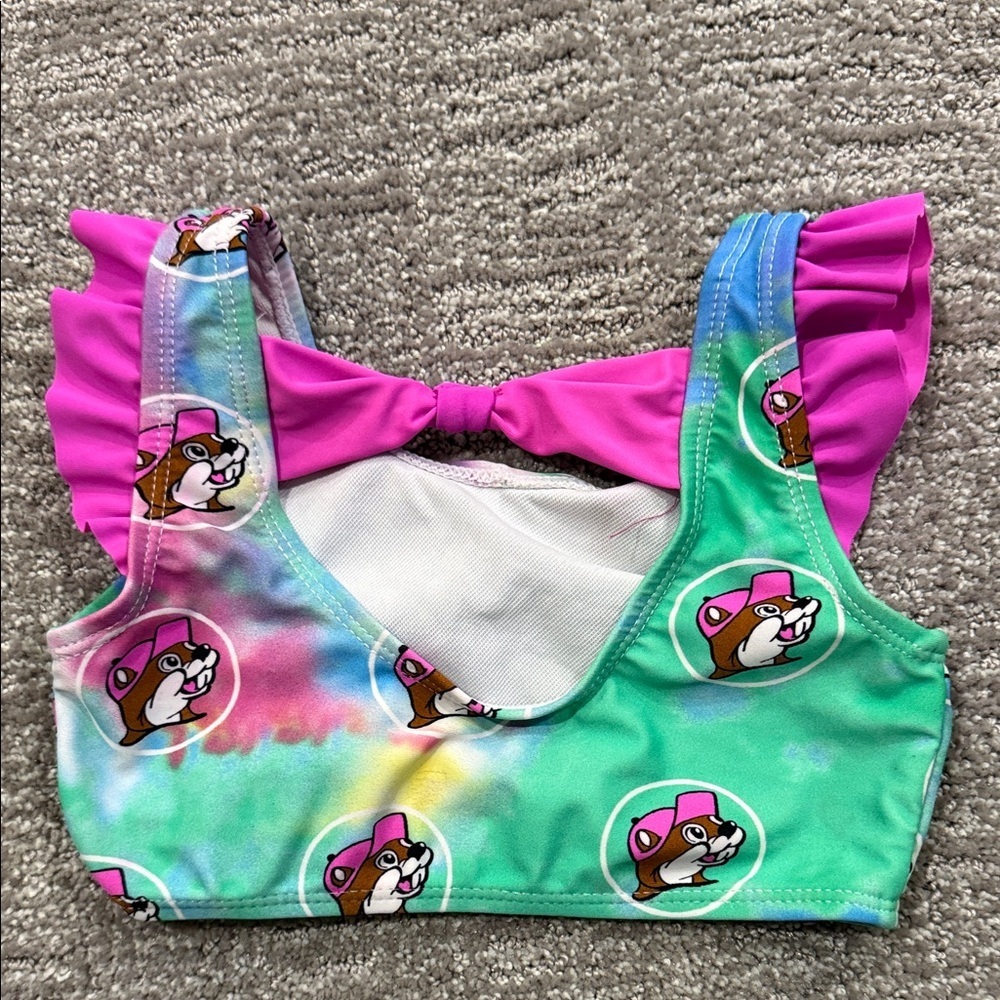 Bucee's Girl Colorful Beaver Print Swim Suit Top Size 12-18 months - Picture 5 of 6